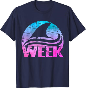 Retro Shark Fin Week 2024 Shark Lover Ocean Wildlife Tie Dye T-Shirt - T-Shirt | Navy