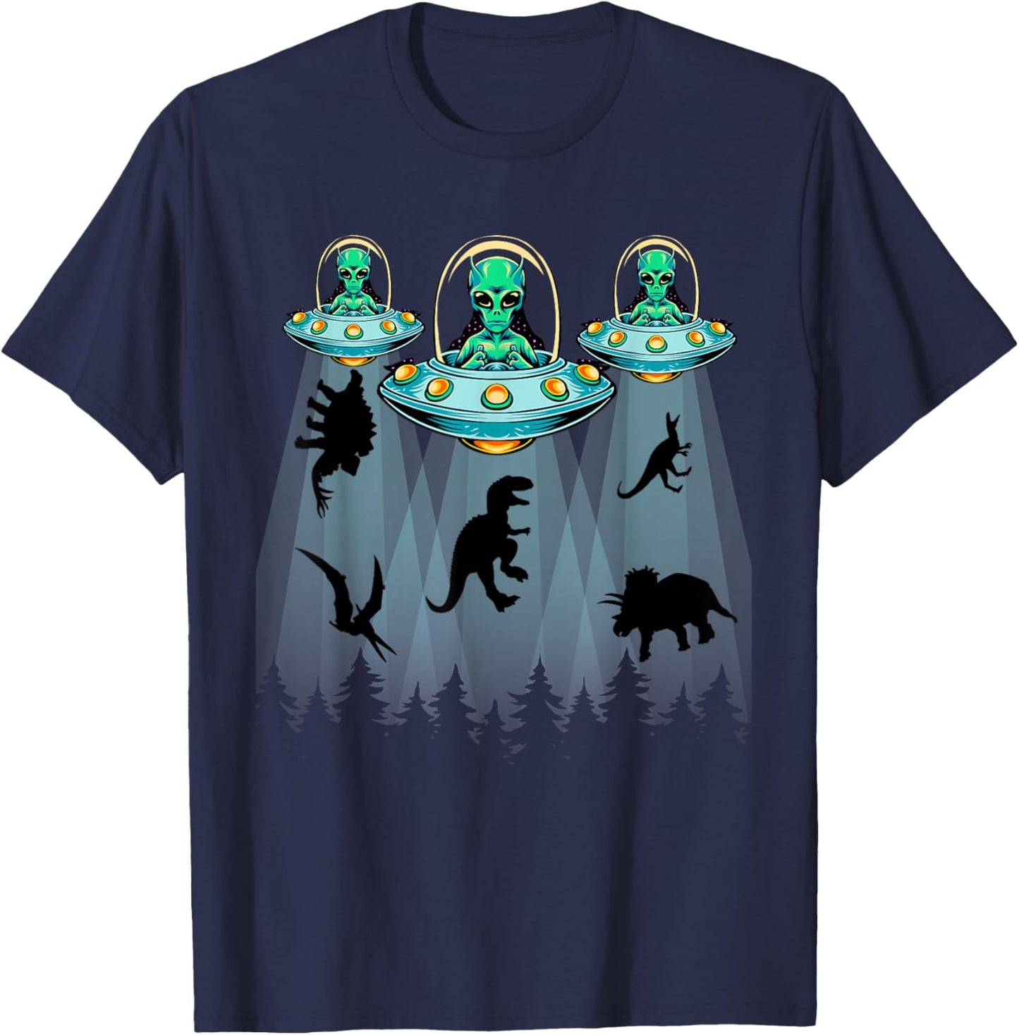 Dinosaur Aliens Shirts For Kids, T-rex Alien Abduction UFO T-Shirt - T-Shirt | Navy