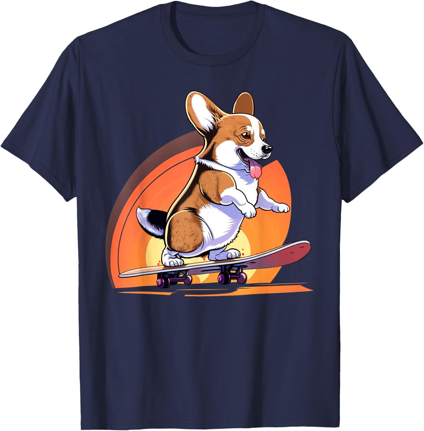 Awesome Rad Animals Kids & Adults Black Corgi Skateboarding T-Shirt - T-Shirt | Navy