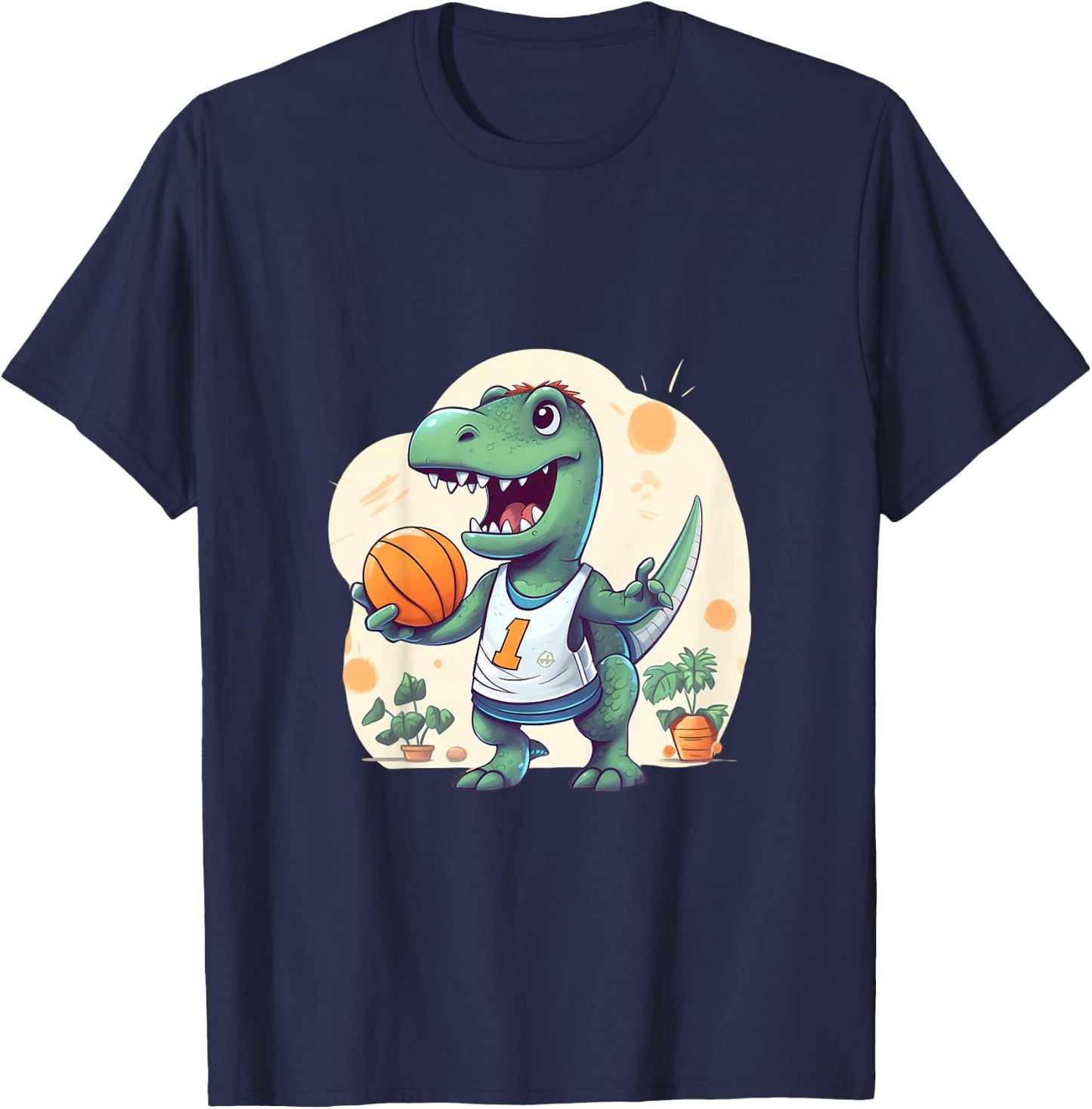 Kids Boy Dinosaur T Rex Playing Basketball T-Shirt - T-Shirt | Navy