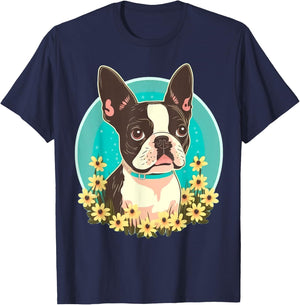 Cute Boston Terrier Dog on Boston Terrier Lover T-Shirt - T-Shirt | Navy