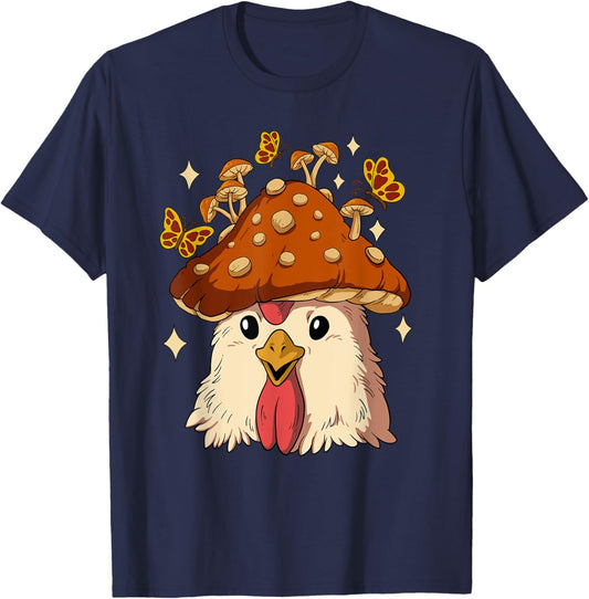 Cottagecore Aesthetic Cottagecore Mushroom Chicken T-Shirt - T-Shirt | Navy
