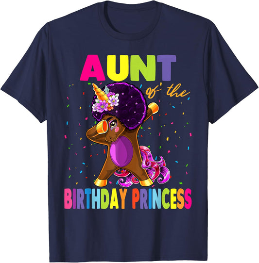 Dabbing Unicorn Afro Aunt of the Birthday Princess T-Shirt - T-Shirt | Navy