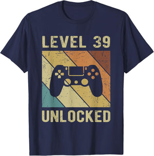 Level 39 Unlocked birthday decoration Funny Video Gamer Gift T-Shirt - T-Shirt | Navy