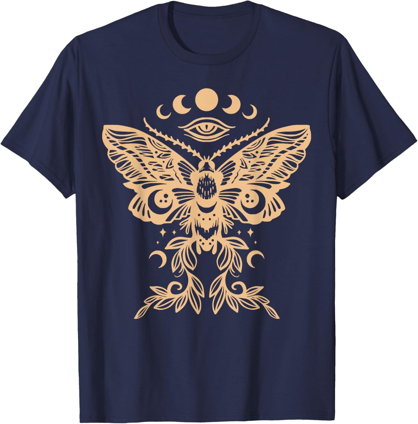 Witchy Aesthetic Celestial Mystic Death Moth Wiccan Moon T-Shirt - T-Shirt | Navy