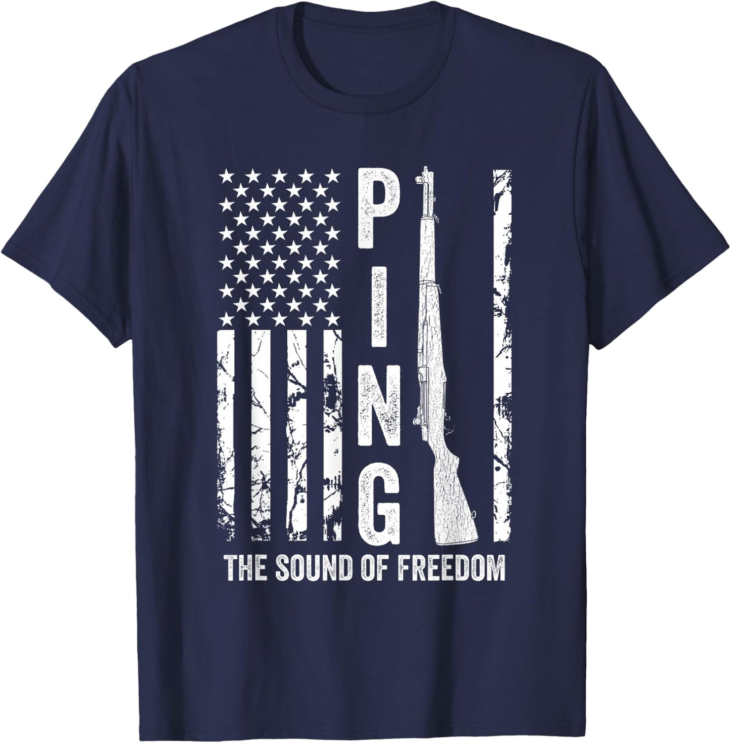 M1 Garand Rifle Ping The Sound of Freedom USA Flag Funny WW2 T-Shirt - T-Shirt | Navy