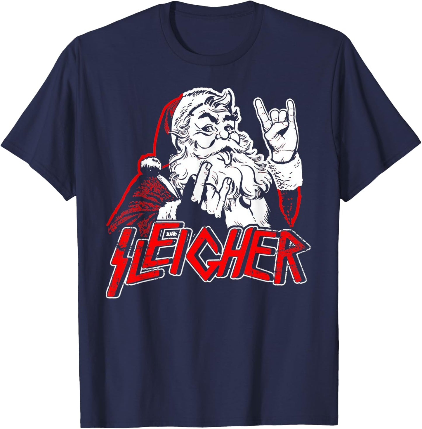 Sleigher Hail Santa Heavy Metal Christmas & Women T-Shirt - T-Shirt | Navy