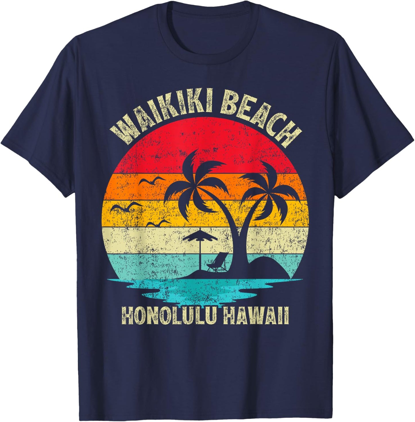Family Vacation Vintage Retro Honolulu Hawaii Waikiki Beach Women Girls Kids T-Shirt - T-Shirt | Navy