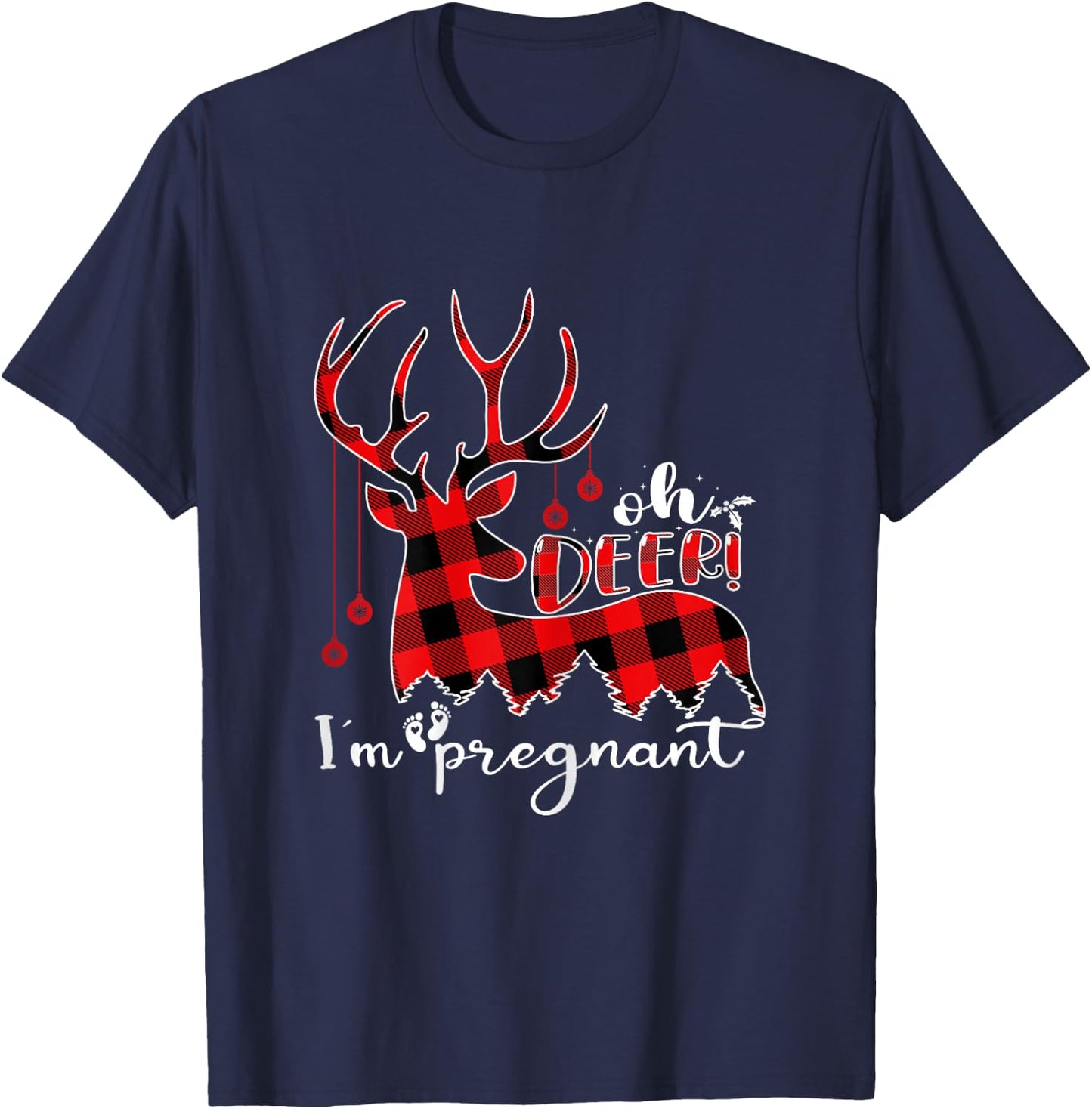 Oh Deer I'm Pregnant Funny Christmas Pregnancy Announcement T-Shirt - T-Shirt | Navy