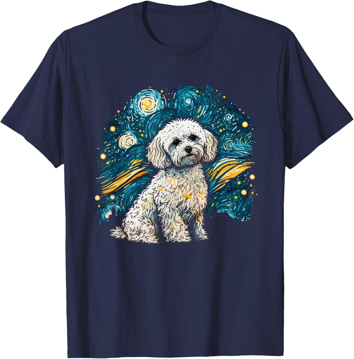 Maltipoo Starry Night Van Gogh Maltipoo Mom Dad Owner T-Shirt - T-Shirt | Navy