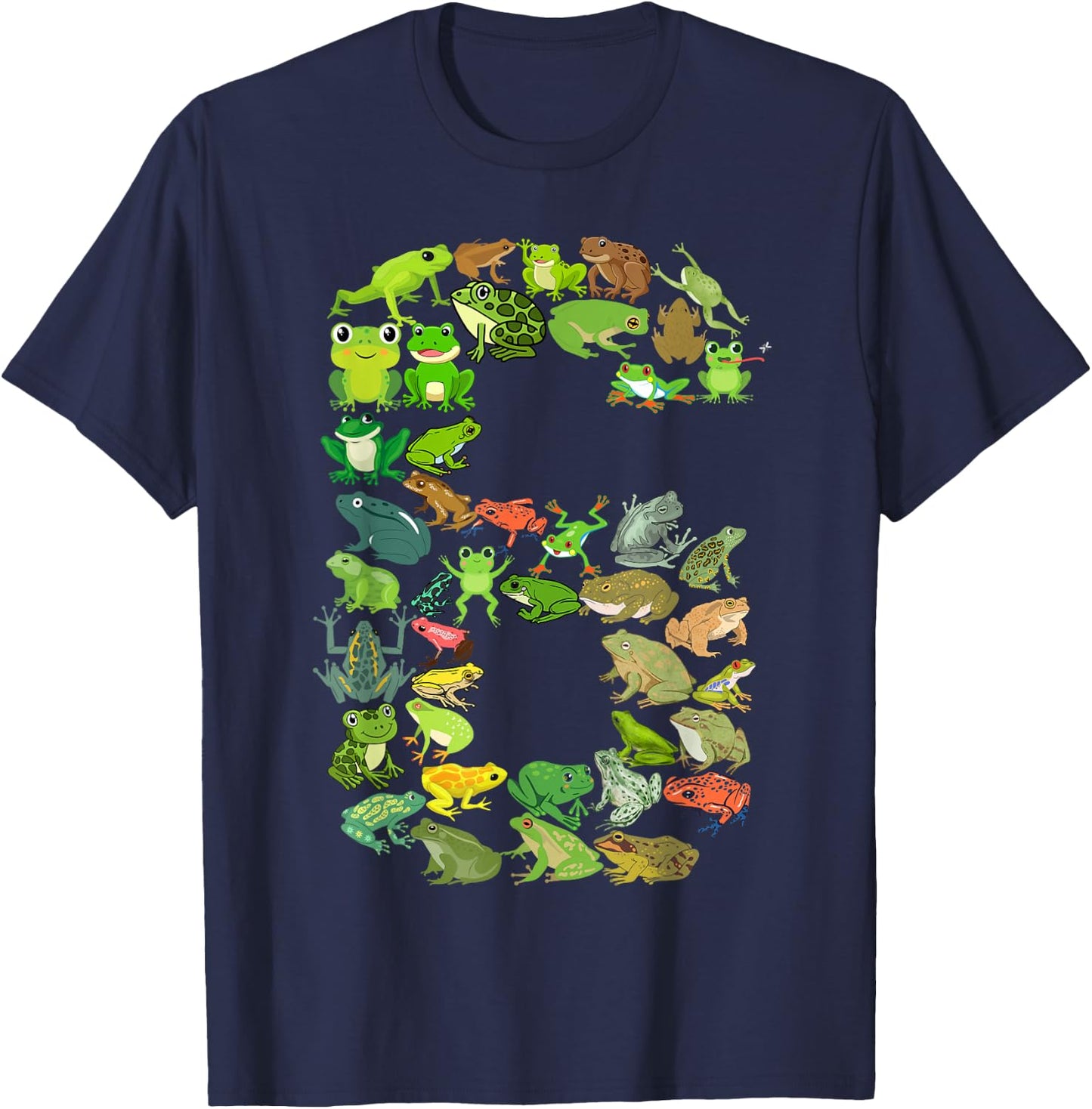Cute 6th Birthday Frog Themed 6 Year Old Kids Frog Lover T-Shirt - T-Shirt | Navy