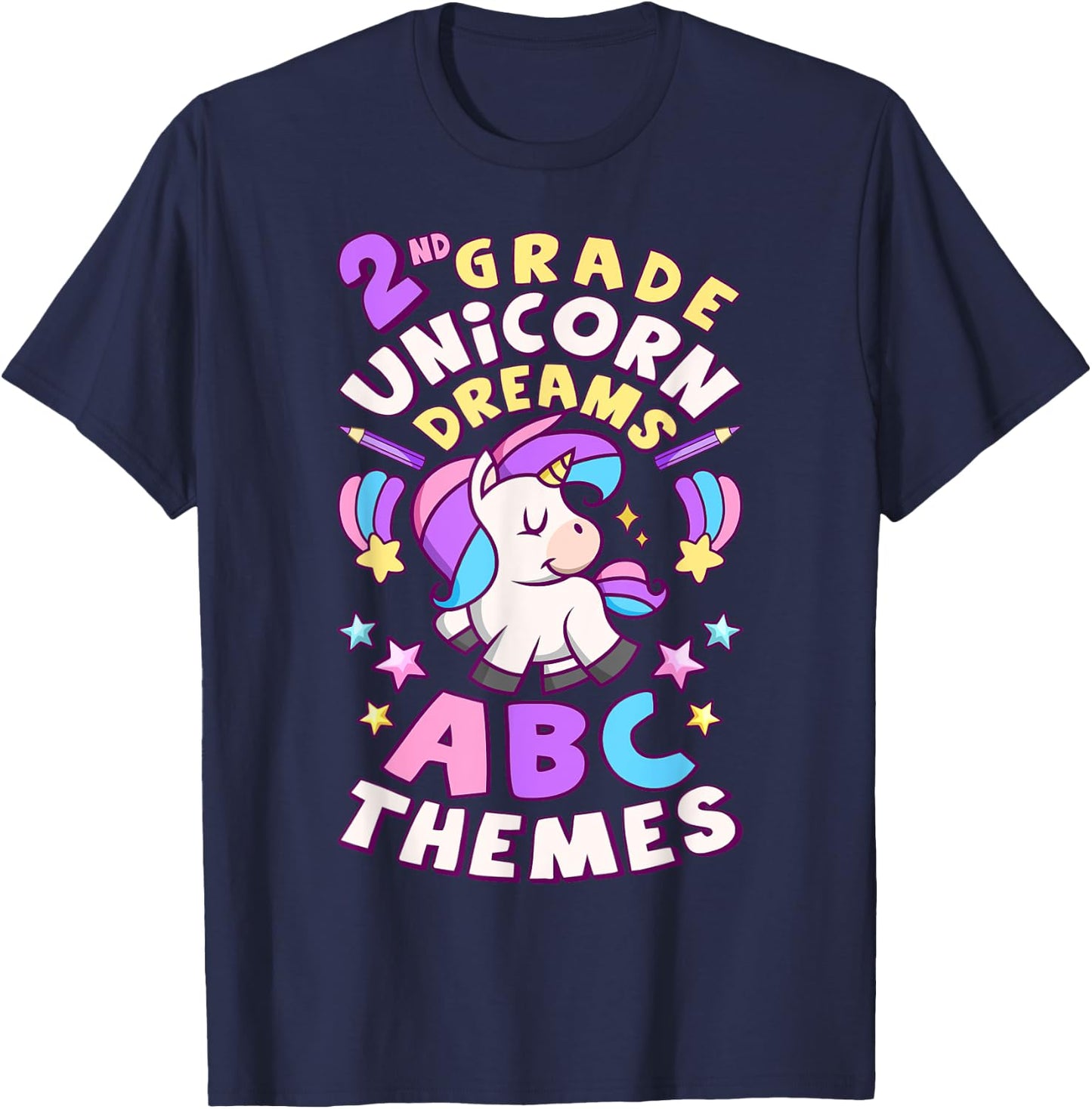 First Day of 2nd Grade, Back To School, Girl, Unicorn, ABC T-Shirt - T-Shirt | Navy