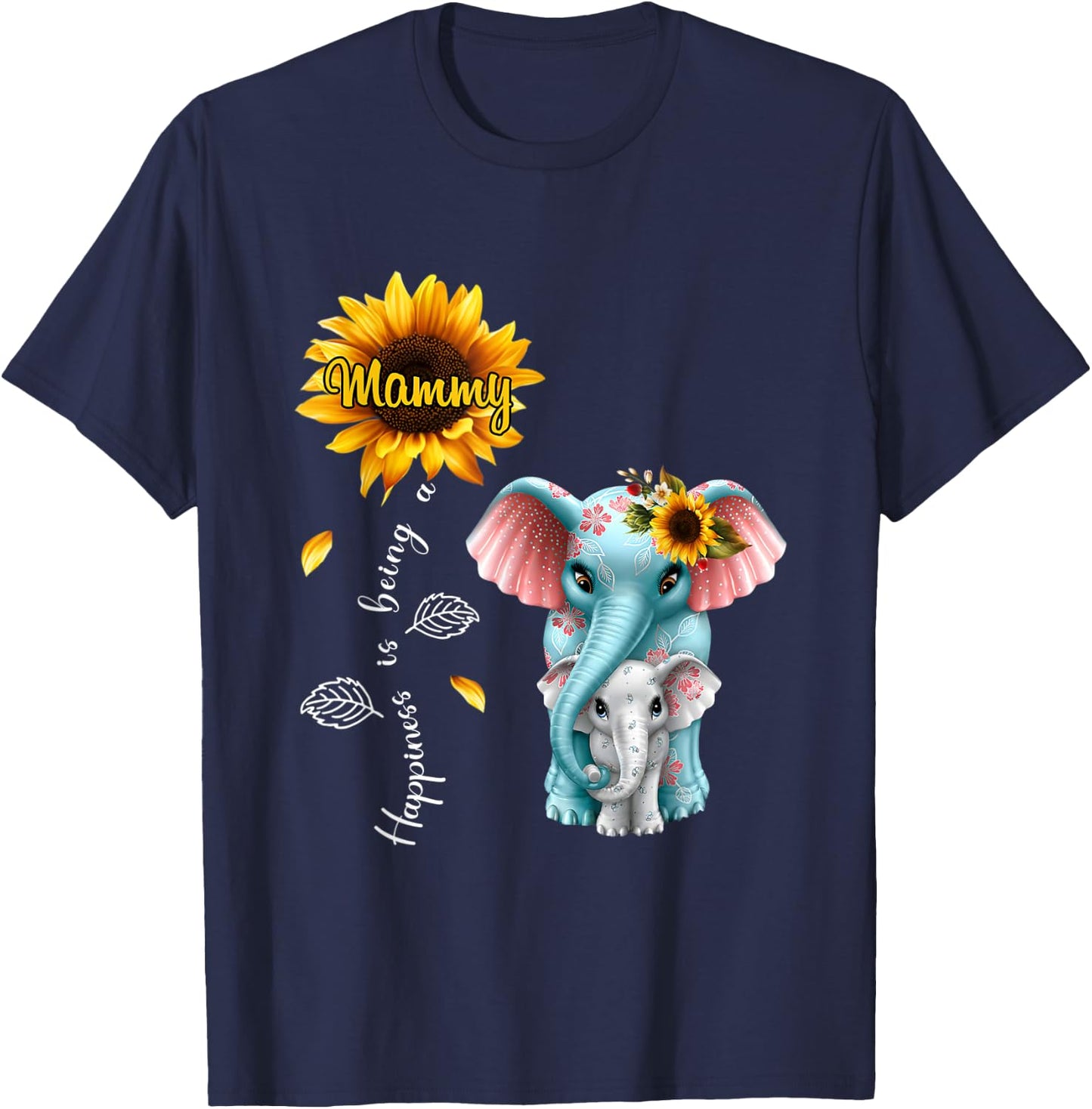 Elephant Sunflower Happiness is being mammy Christmas T-Shirt - T-Shirt | Navy
