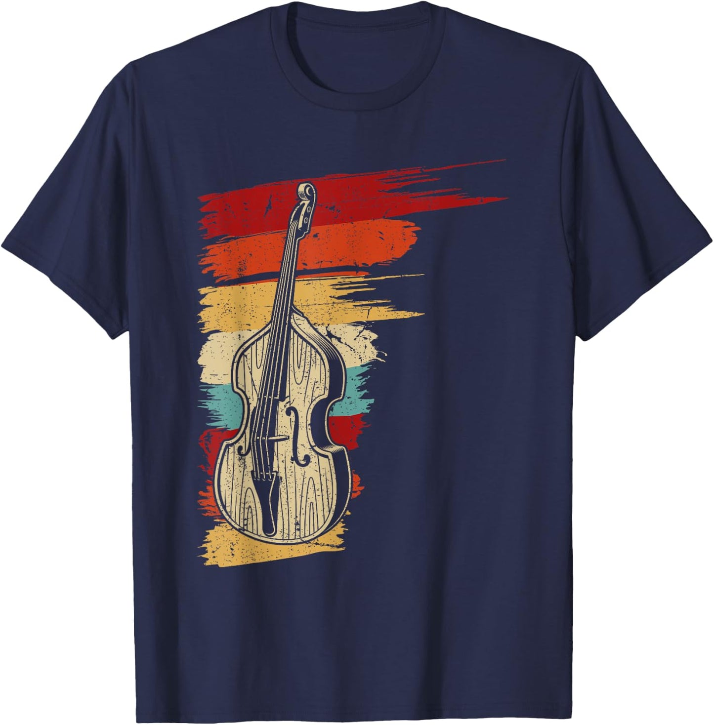 Stand Up Bass Gifts & String Bass Player Stuff Upright Bass Graphic, Retro Double Bass Fiddle T-Shirt - T-Shirt | Navy