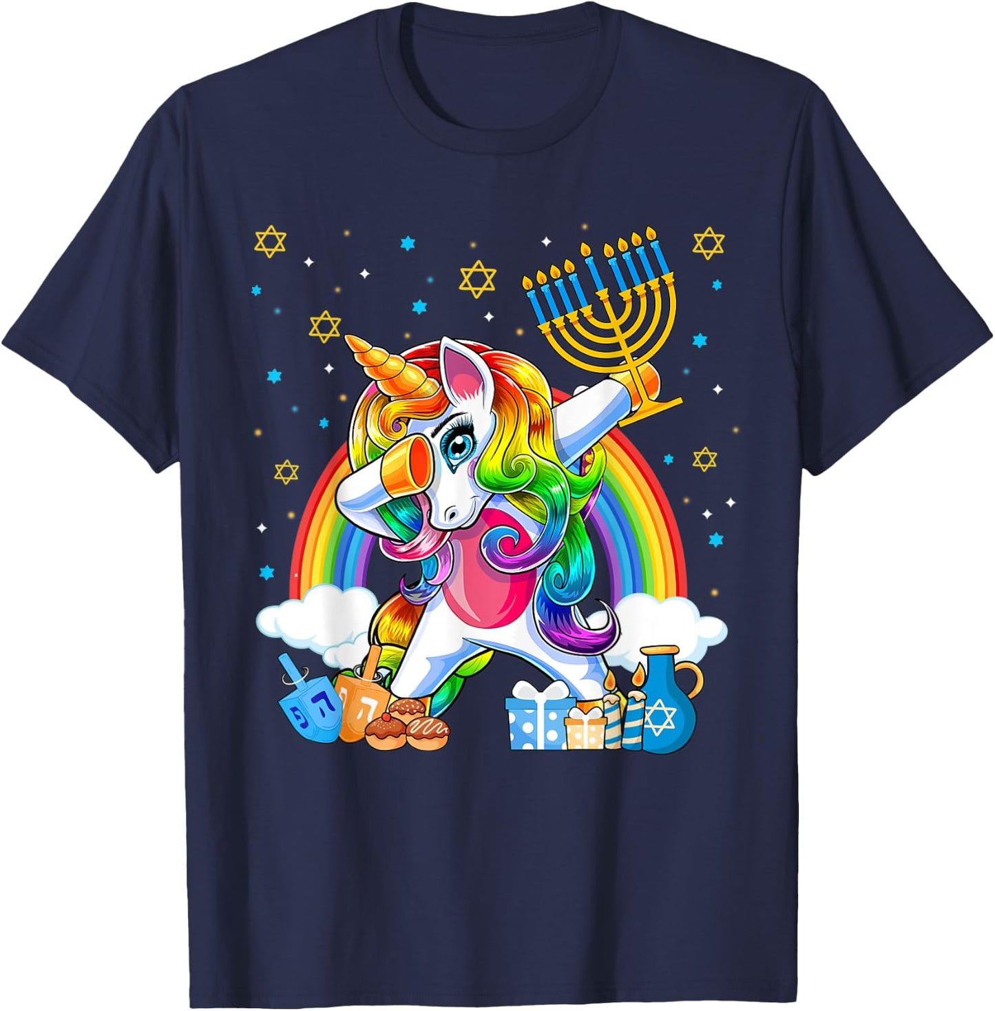 Happy Hanukkah Dabbing Unicorn Girls Chanukah Jewish T-Shirt - T-Shirt | Navy