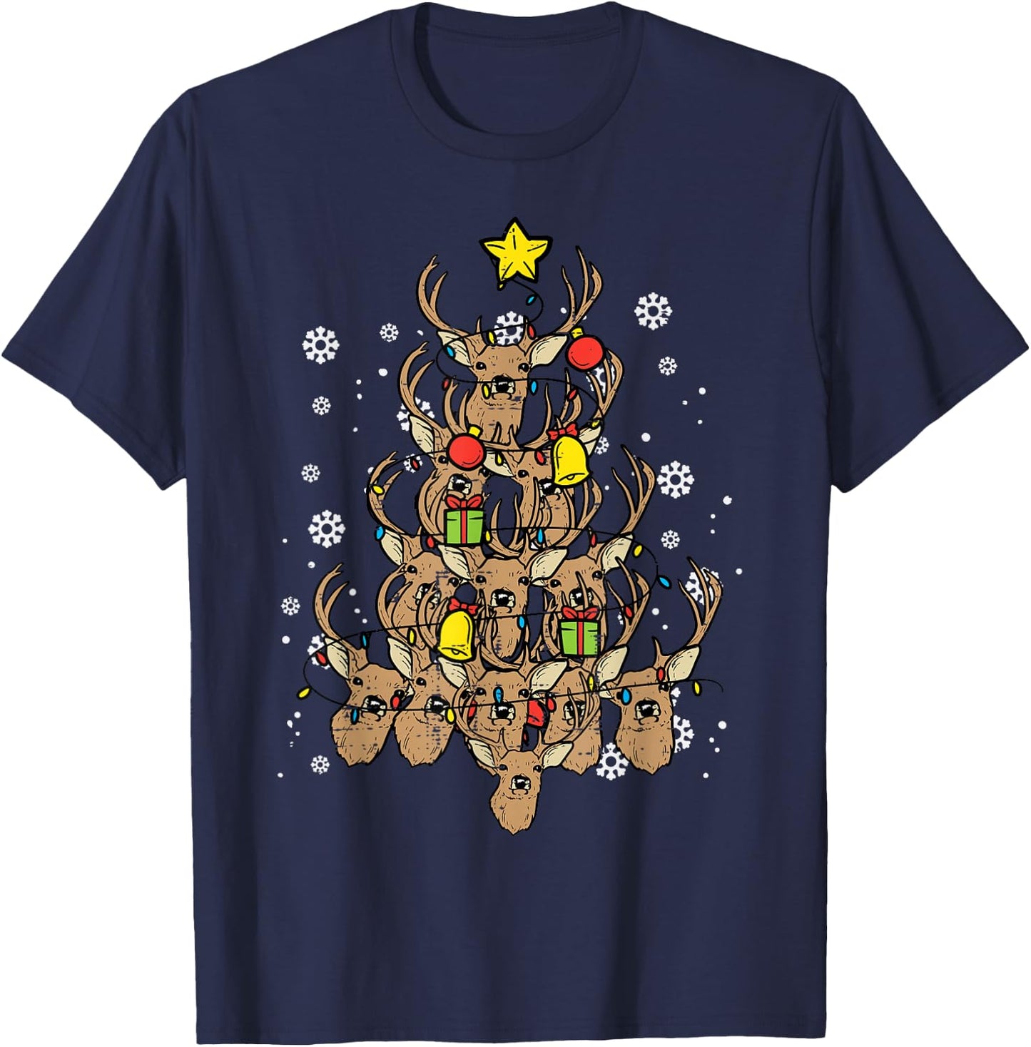 Deer Christmas Tree Xmas Hunting Hunt Men Dad Men Women Kids T-Shirt - T-Shirt | Navy