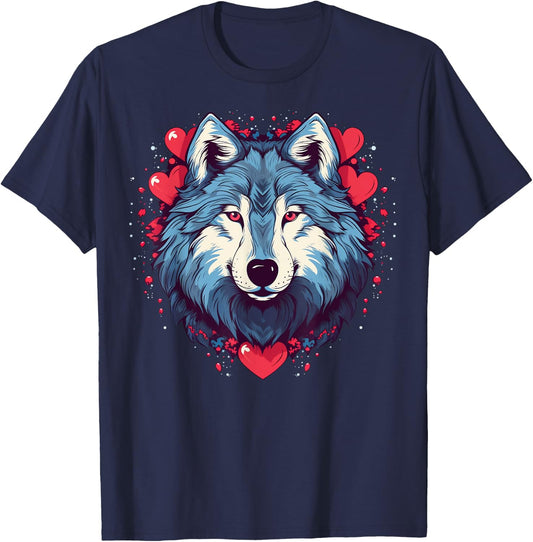 Wolf Love Heart for Valentines Day on Wolf Lover T-Shirt - T-Shirt | Navy