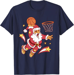 Funny Christmas Basketball Santa Dunk Xmas Men Women Kids T-Shirt - T-Shirt | Navy