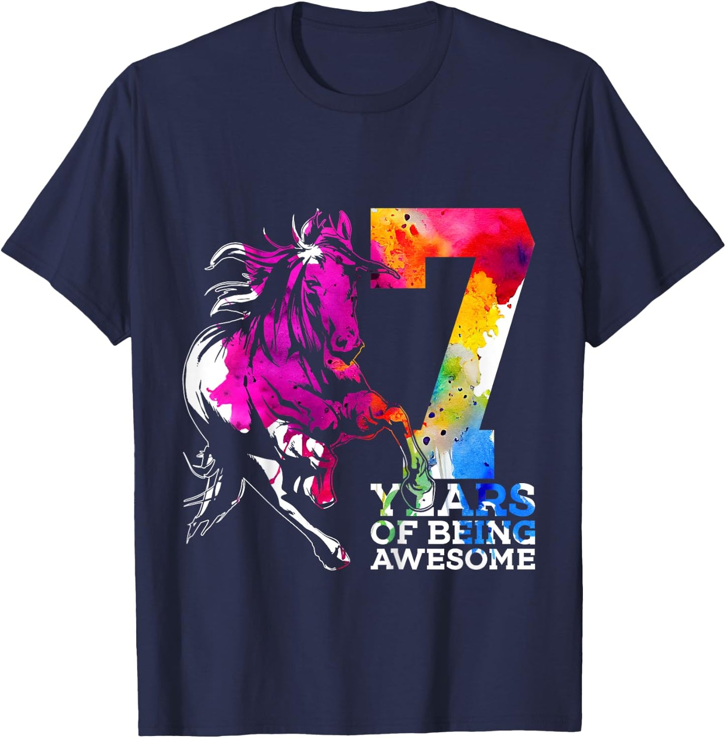 Horse 7 YEARS OF BEING AWESOME RIDING 7TH BIRTHDAY T-Shirt - T-Shirt | Navy