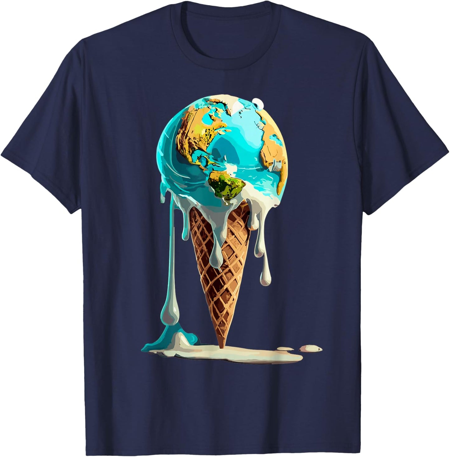 Climate Change Global Warming Melting Earth Day Ice Cream Women Kids T-Shirt - T-Shirt | Navy