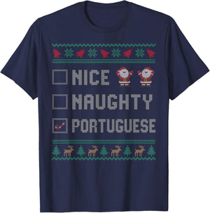 Nice Naughty Portuguese Christmas Pajama Matching T-Shirt - T-Shirt | Navy