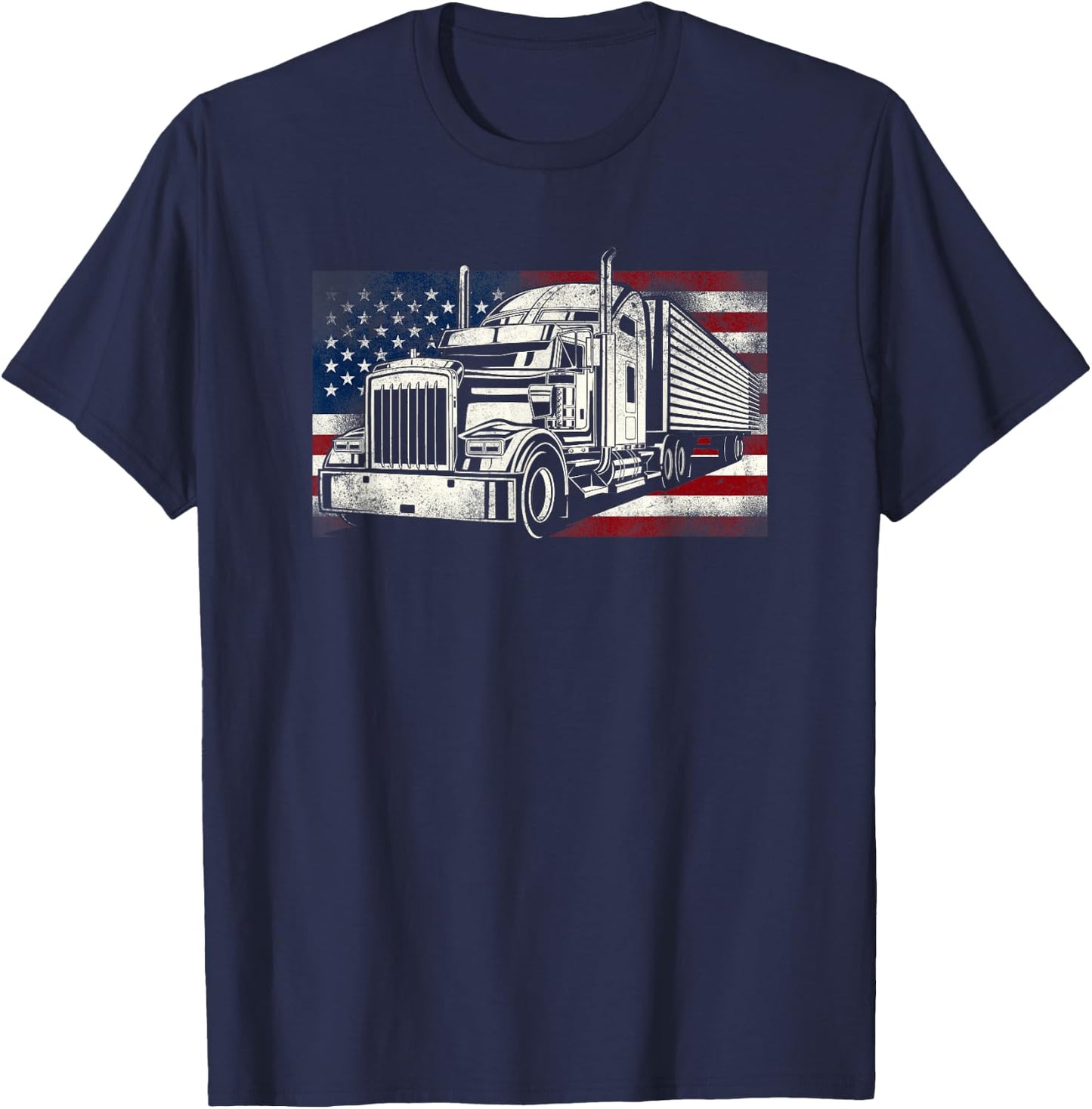Trucker Truck Driver American Usa Flag Vintage T-Shirt - T-Shirt | Navy