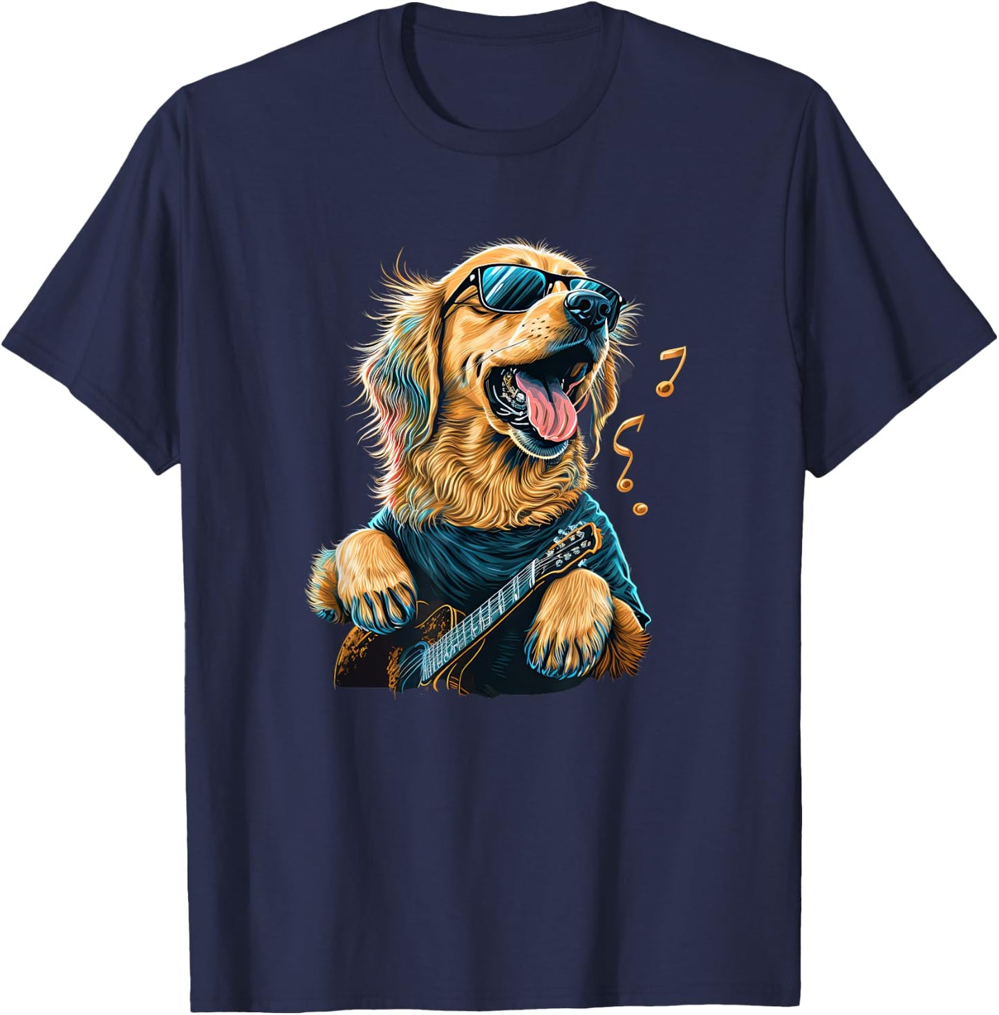 Funny Golden Retriever Rock & Roll music guitar T-Shirt - T-Shirt | Navy