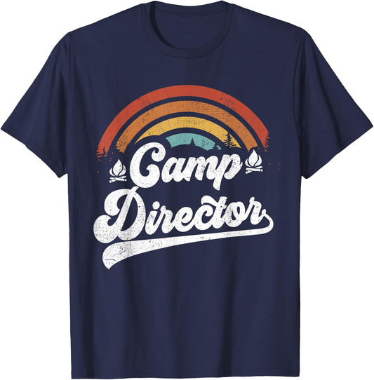 Summer Camp Director Staff Groovy Rainbow Camp Counselor T-Shirt - T-Shirt | Navy
