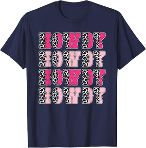 Howdy Pink Cow Print Western Cowgirl Texas Rodeo Women Girls T-Shirt - T-Shirt | Navy