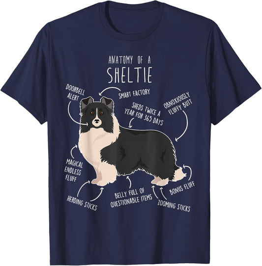 Bi Black Sheltie Shetland Sheepdog Anatomy, Funny Cute Pet Men Women Girls Kids T-Shirt - T-Shirt | Navy