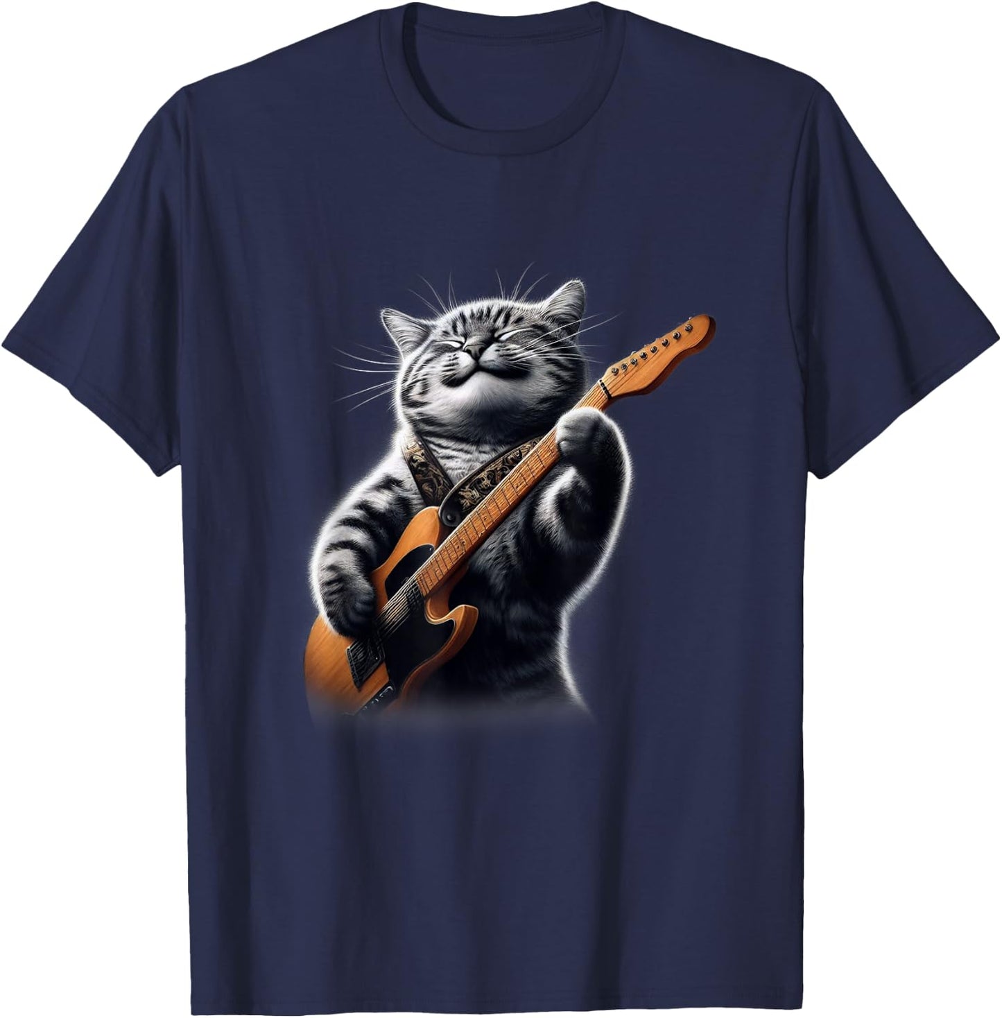 Cat Playing Guitar - Funny Rock Music Guitar Cat Men Women Kids T-Shirt - T-Shirt | Navy