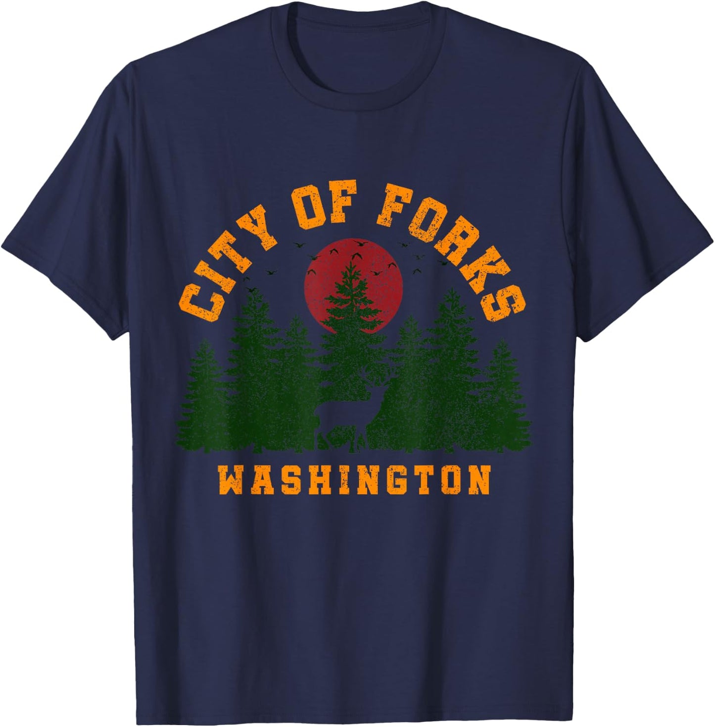 City Of Forks Washington Deer Nature Hiking Camping Pride T-Shirt - T-Shirt | Navy