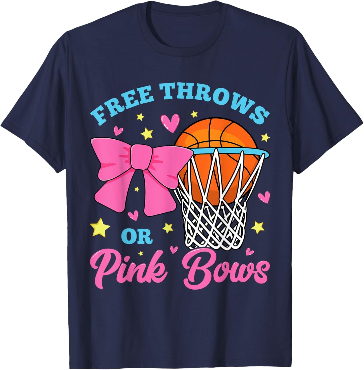 Free Throws or Pink Bows Pregnancy Pink Blue Gender Reveal T-Shirt - T-Shirt | Navy