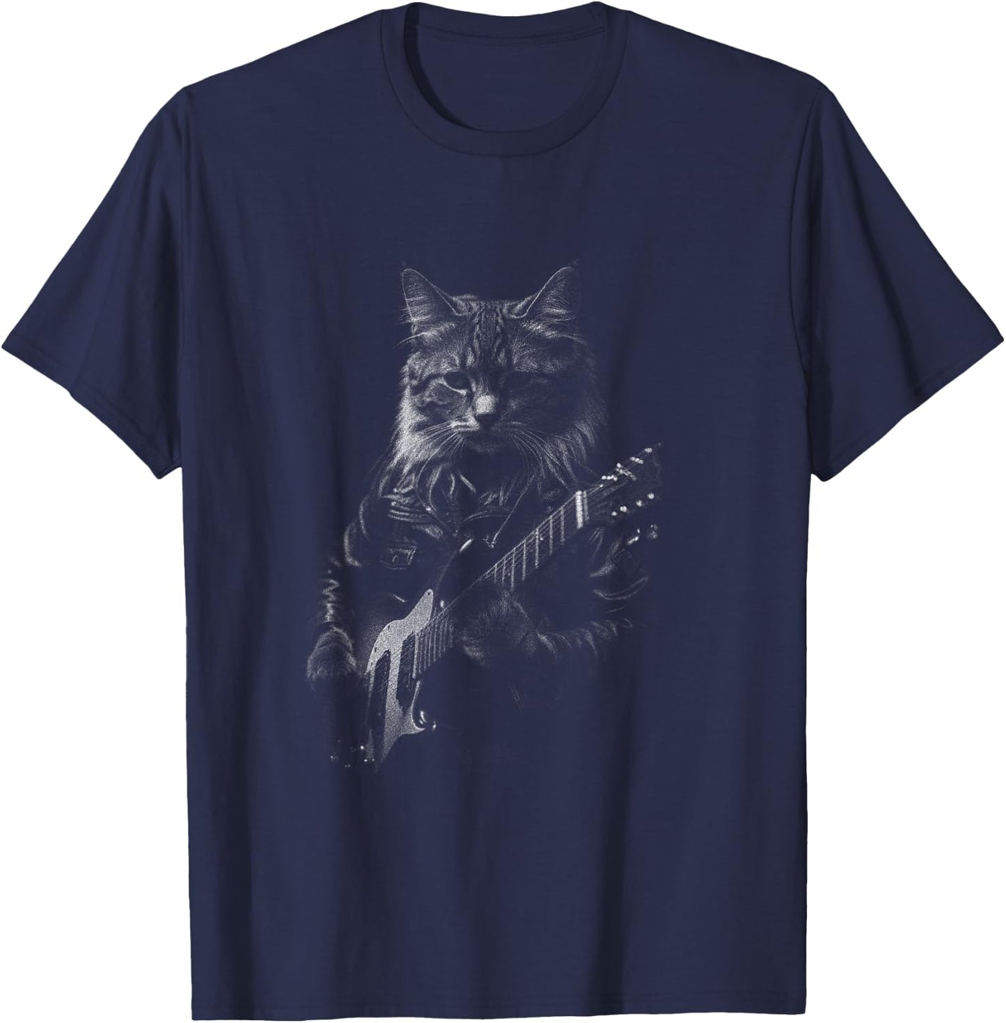 Rock And Roll Band Rock Cat Playing Guitar Funny Guitar Cat T-Shirt - T-Shirt | Navy