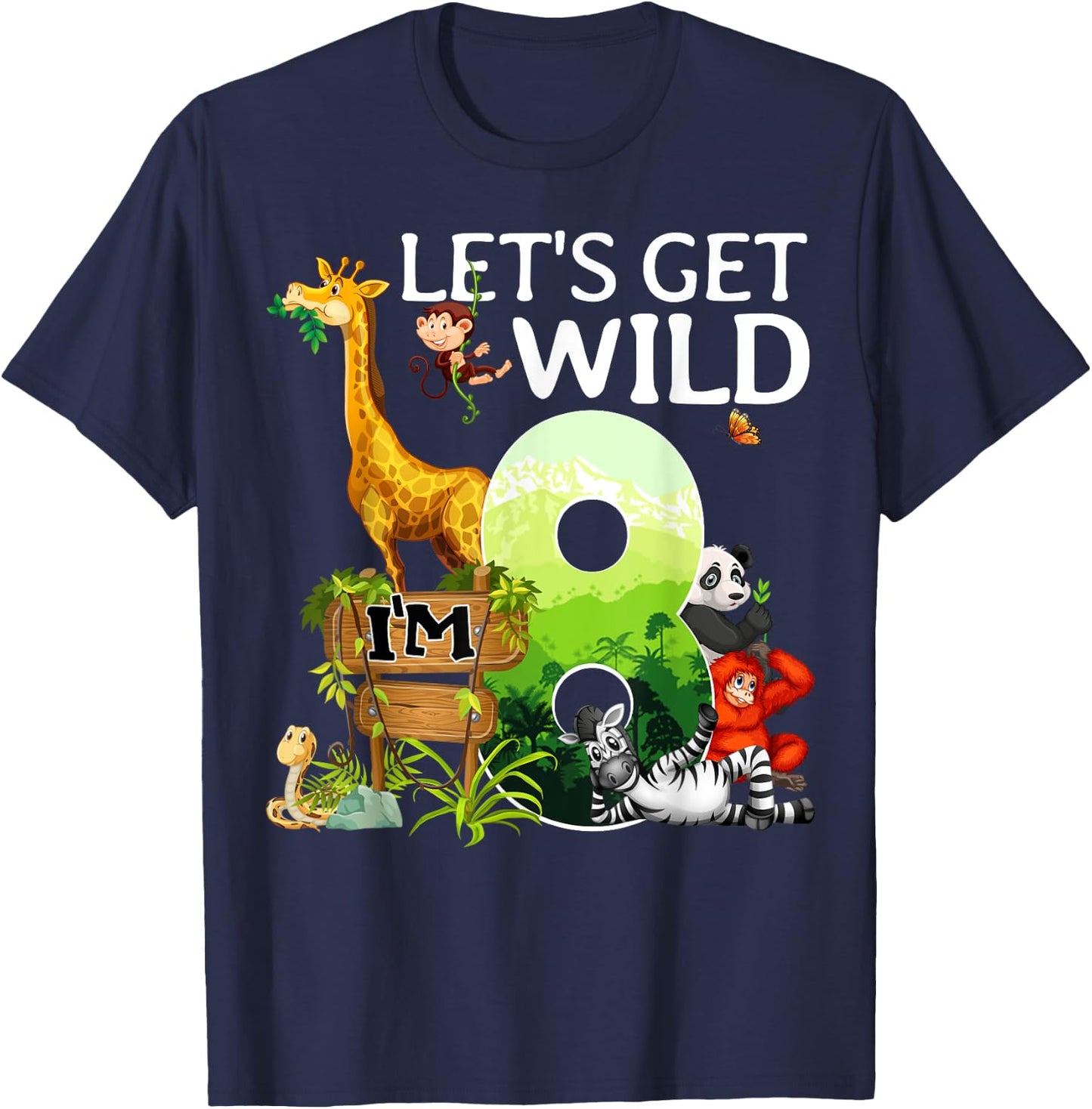 8th Birthday Boys Girls 8 Years Old Safari Jungle Animal Zoo T-Shirt - T-Shirt | Navy