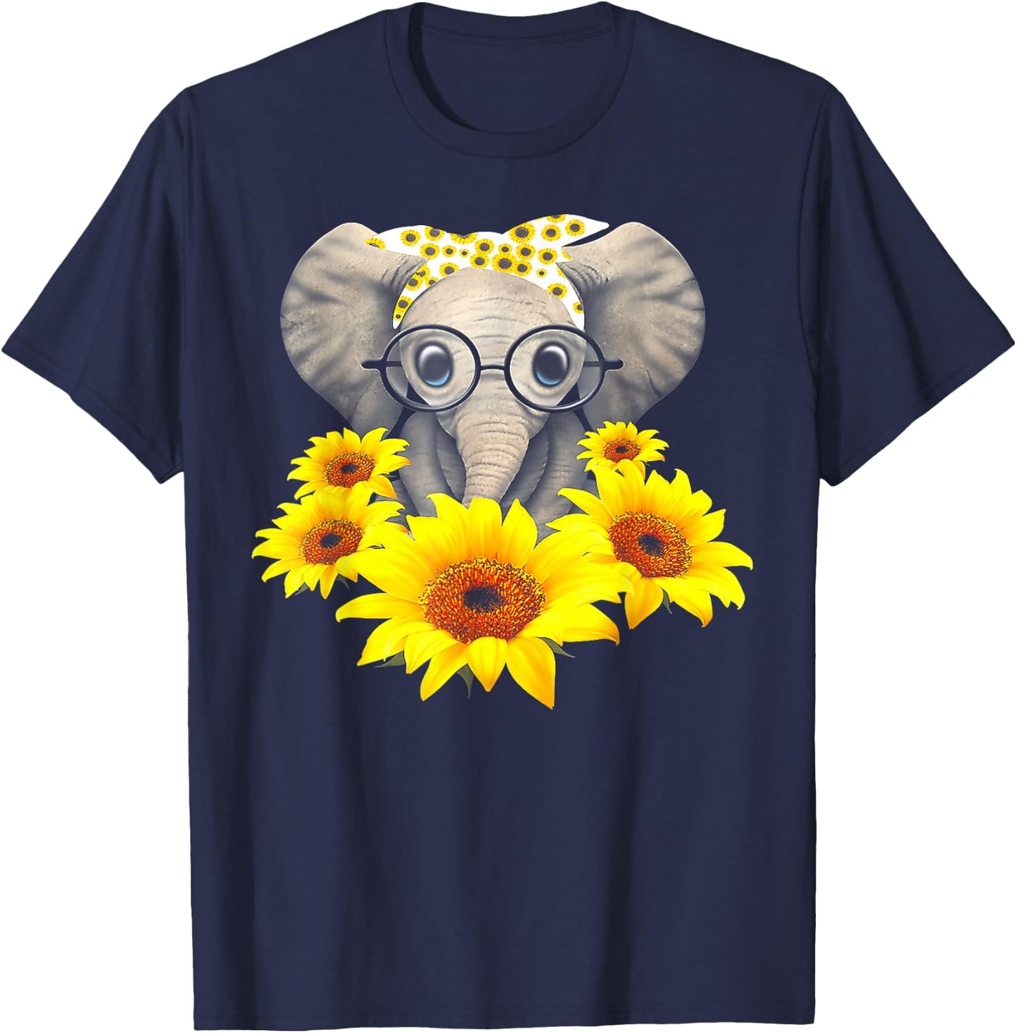 Sunflower Elephant Fun Elephant Animal Lover Gifts T-Shirt - T-Shirt | Navy