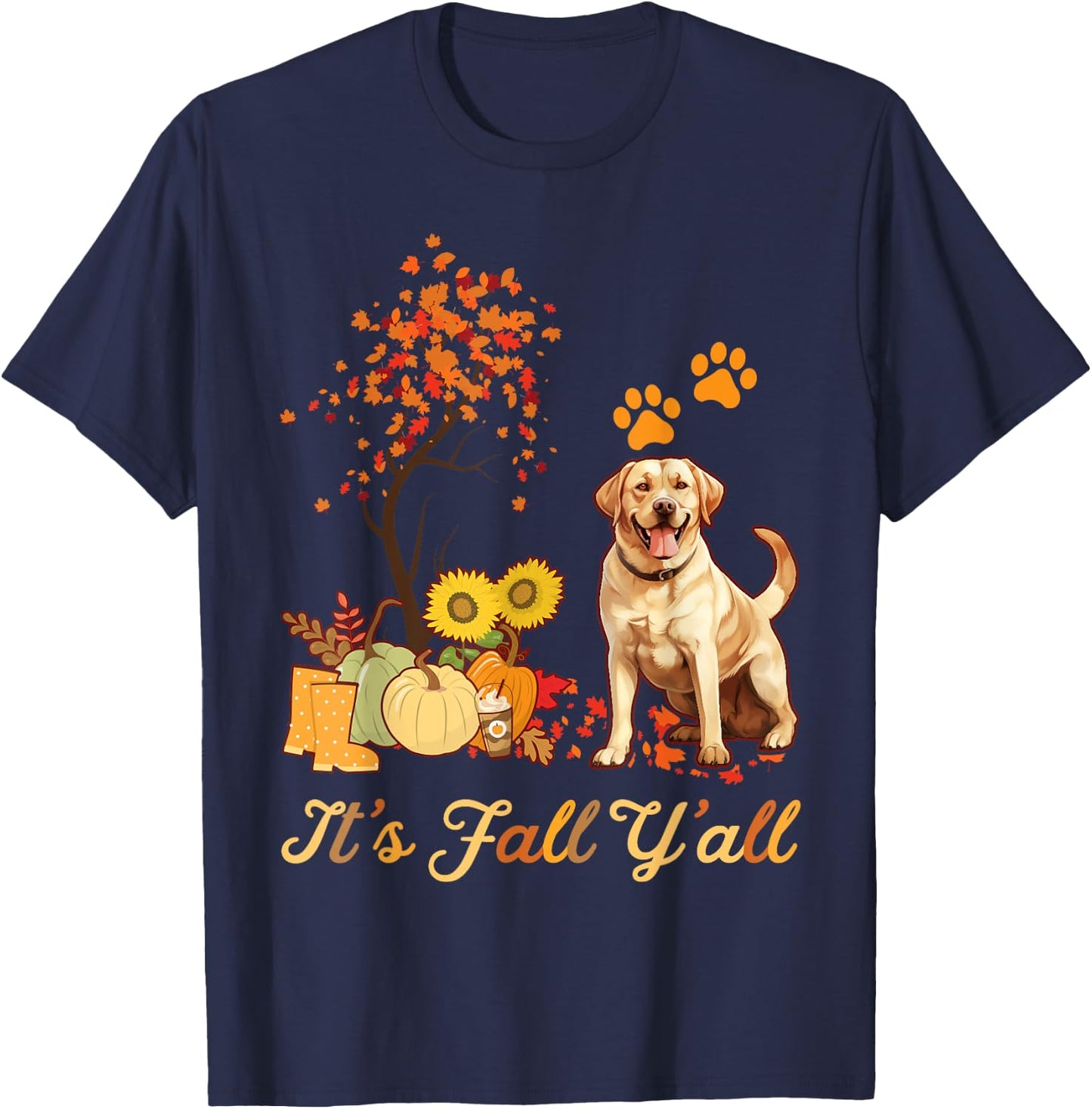 Labrador Retriever Fall Autumn Leaf Maple Tree Thanksgiving T-Shirt - T-Shirt | Navy