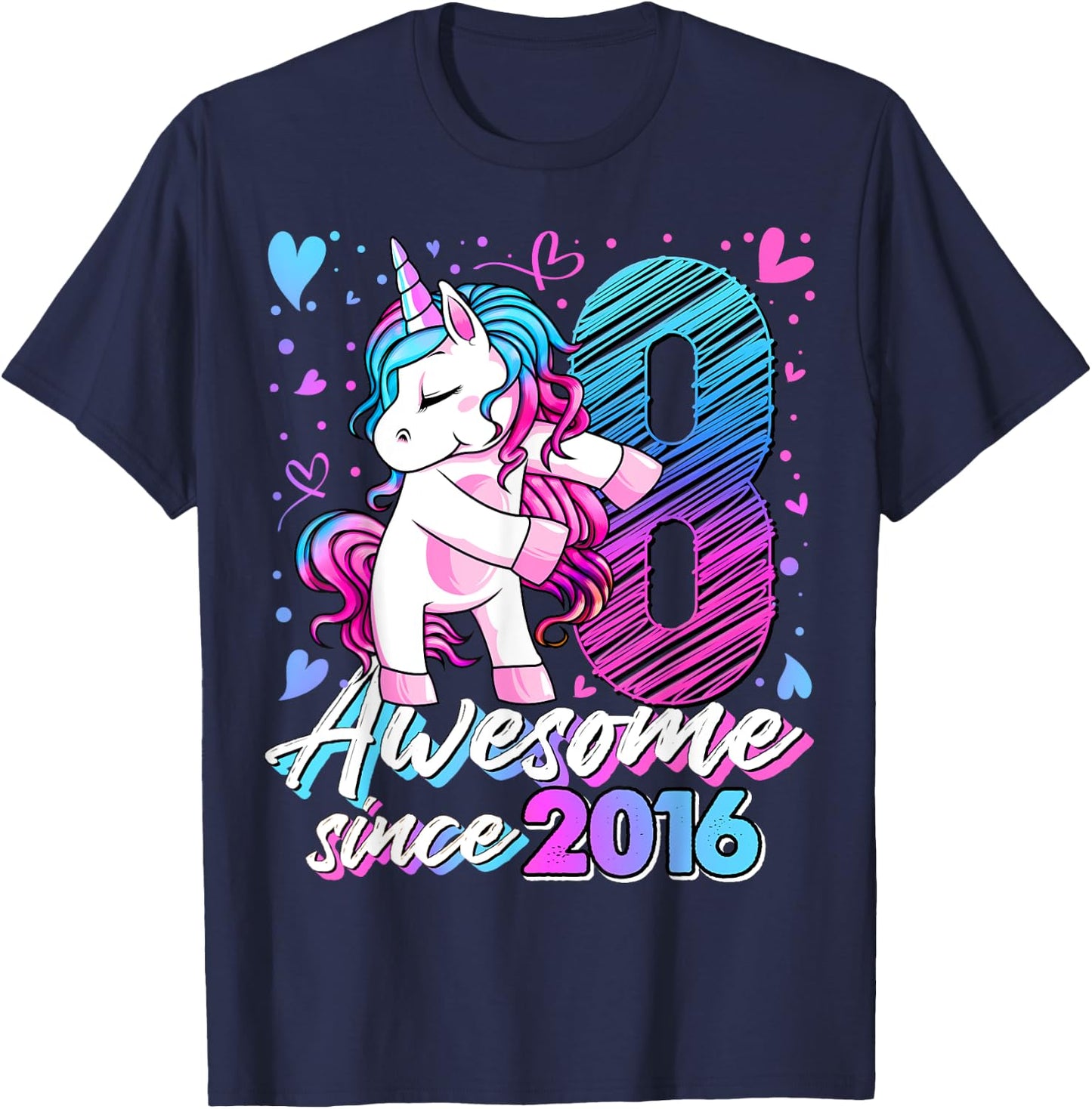 8 Years Old Flossing Unicorn Gifts 8th Birthday Girl Party T-Shirt - T-Shirt | Navy