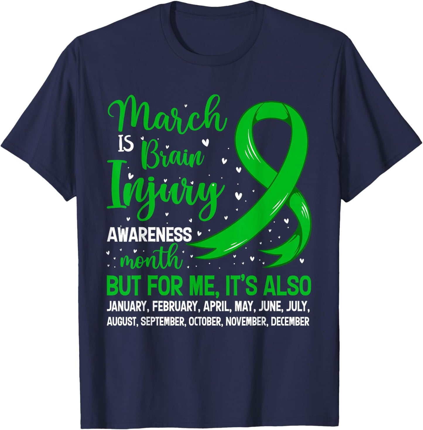 March Is Brain Injury Awareness Month Warrior Support T-Shirt - T-Shirt | Navy