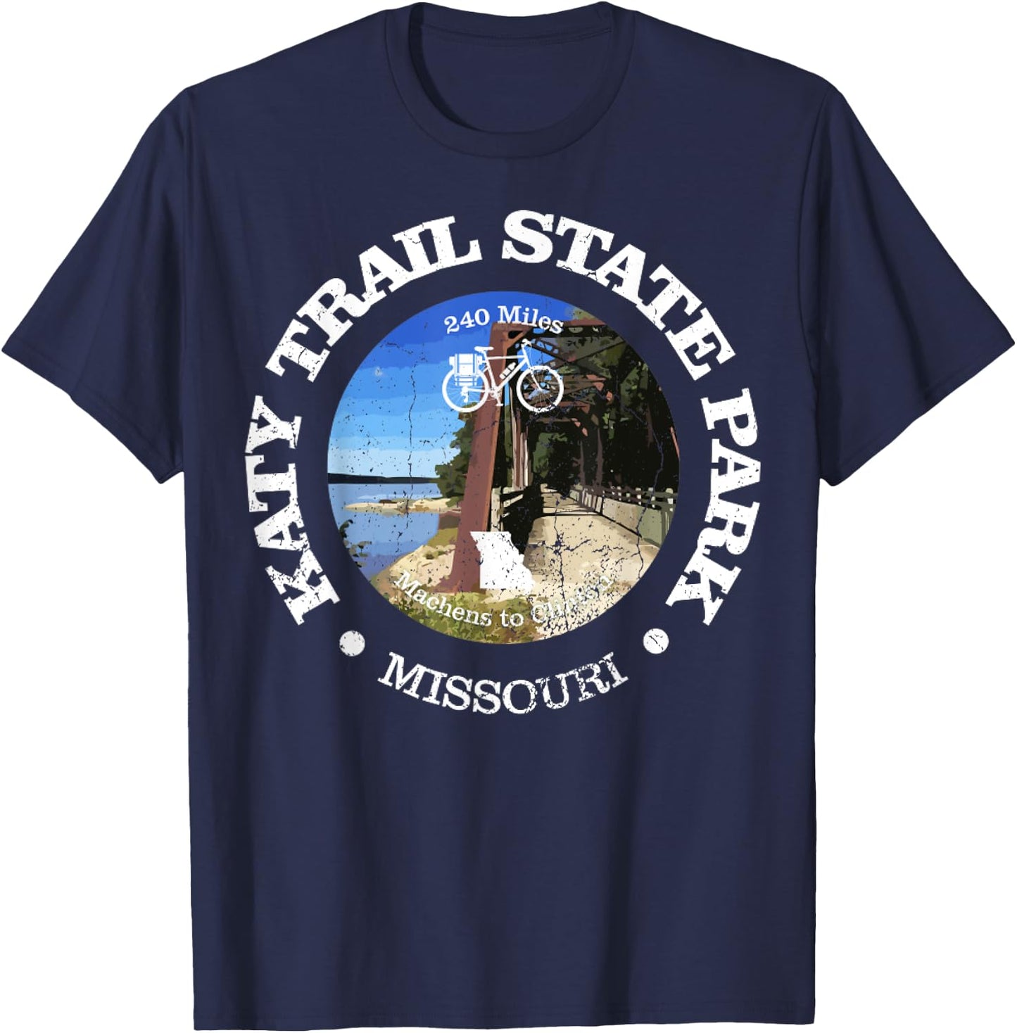 Vintage The Katy Trail State Park USA Missouri Retro Cycling T-Shirt - T-Shirt | Navy