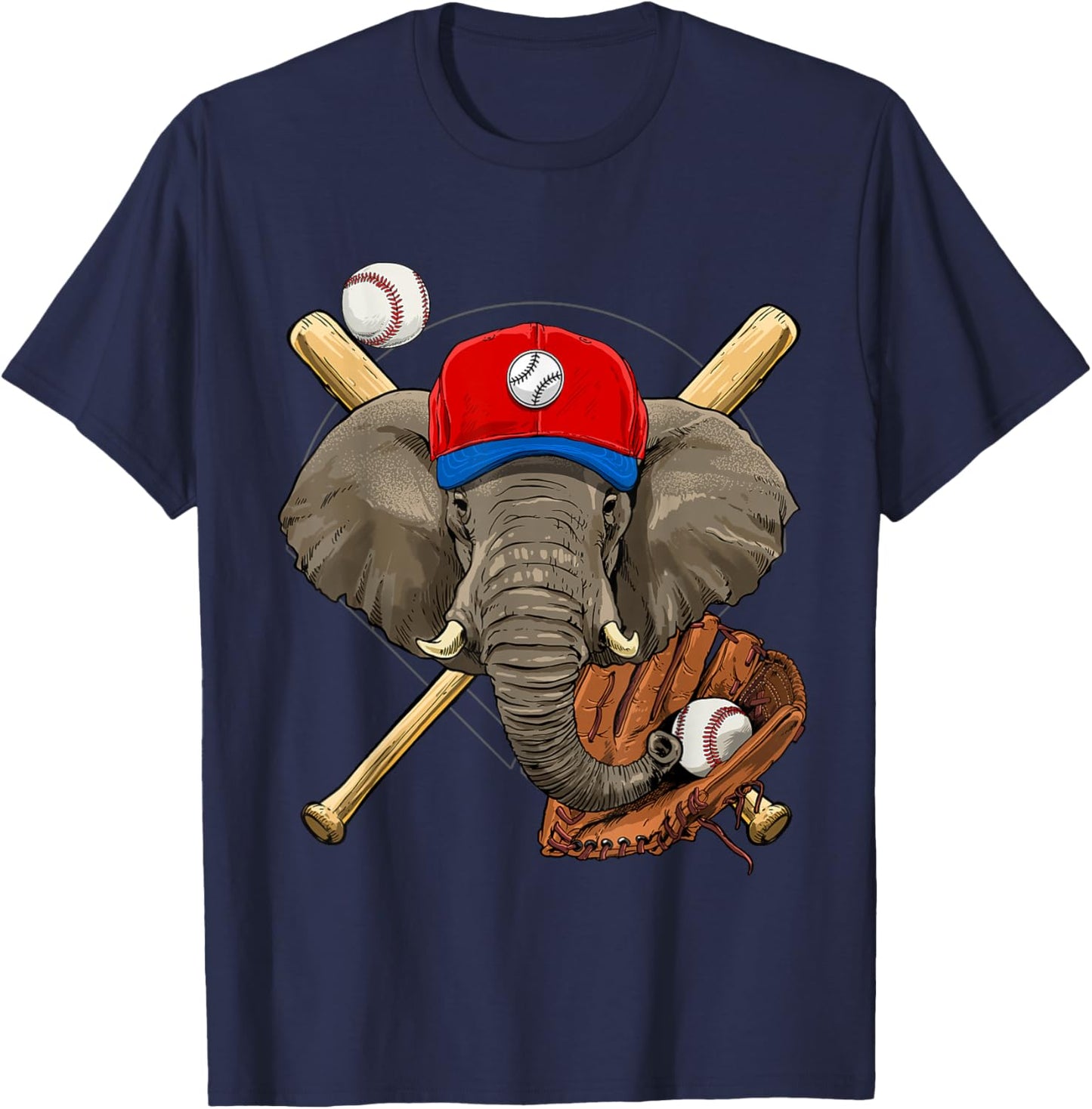 Elephant Baseball Elephant Lovers Baseball Player T-Shirt - T-Shirt | Navy