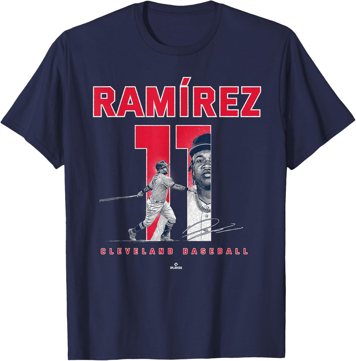 Number and Portrait Jose Ramirez Cleveland MLBPA T-Shirt - T-Shirt | Navy