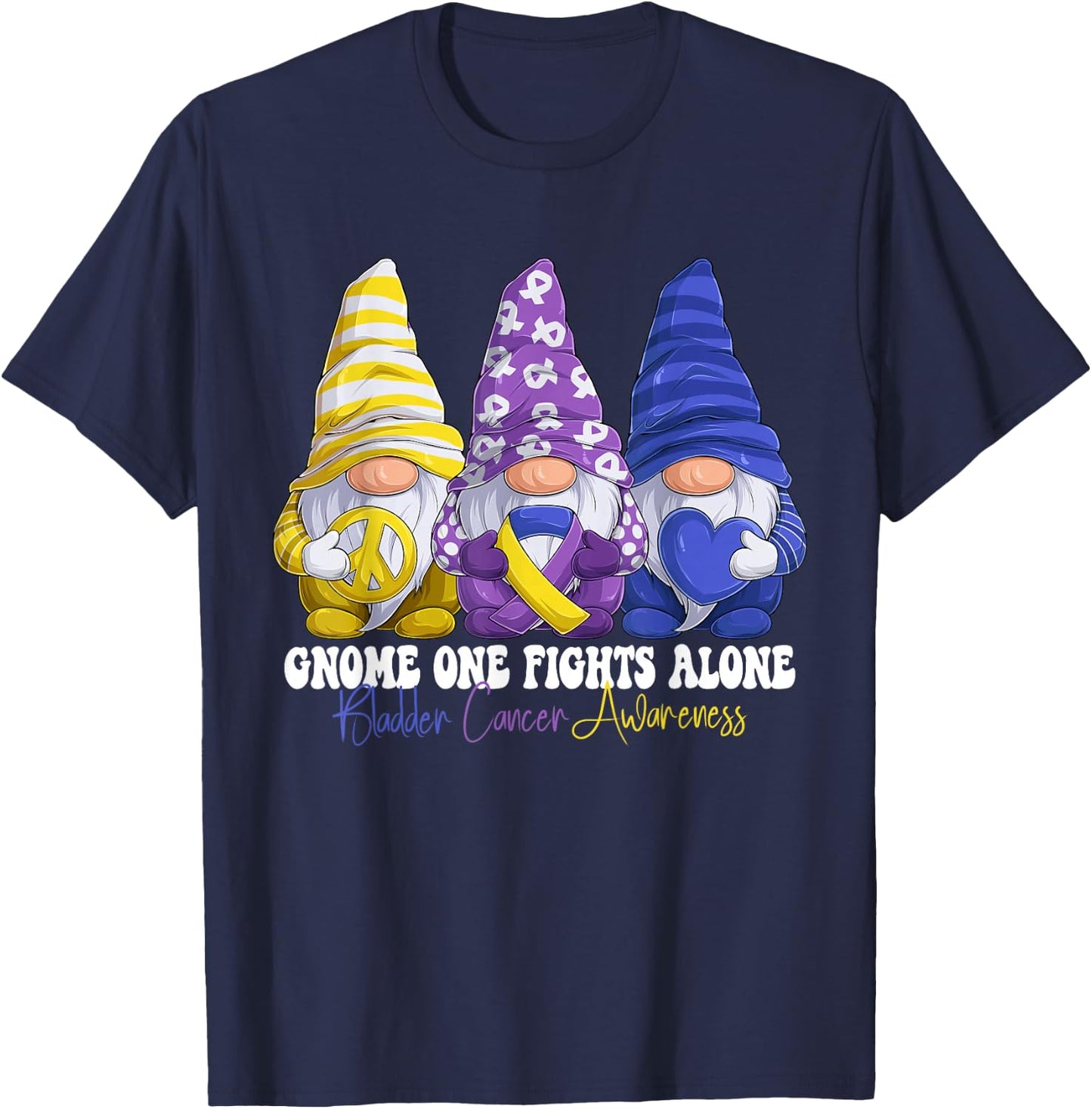 Funny Gnomies Bladder Cancer Awareness Month Purple Ribbon T-Shirt - T-Shirt | Navy