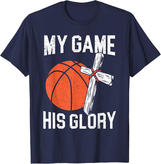 Basketball And Jesus Christ Christian Believer Hooper T-Shirt - T-Shirt | Navy