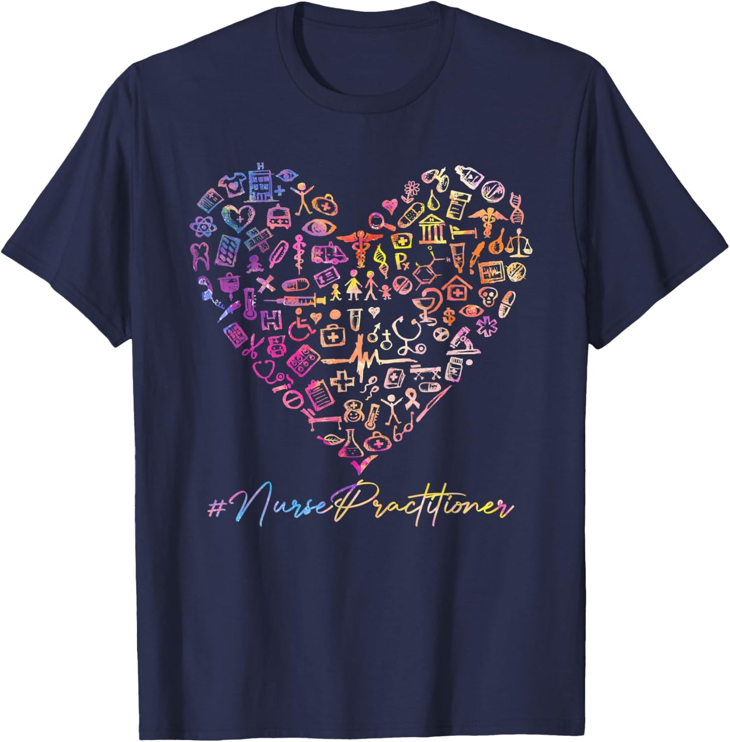 Tie Dye Stethoscope Heart Nurse Practitioner Nurses Day T-Shirt - T-Shirt | Navy