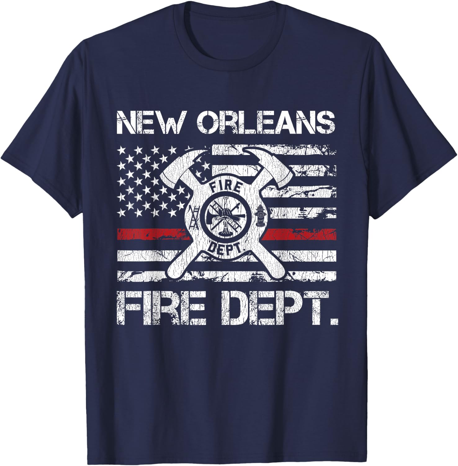 New Orleans Louisiana Fire Department Thin Red Line Fireman T-Shirt - T-Shirt | Navy