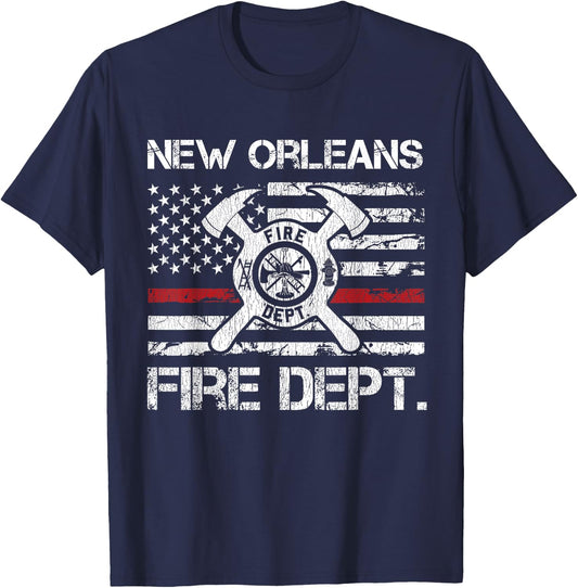 New Orleans Louisiana Fire Department Thin Red Line Fireman T-Shirt - T-Shirt | Navy