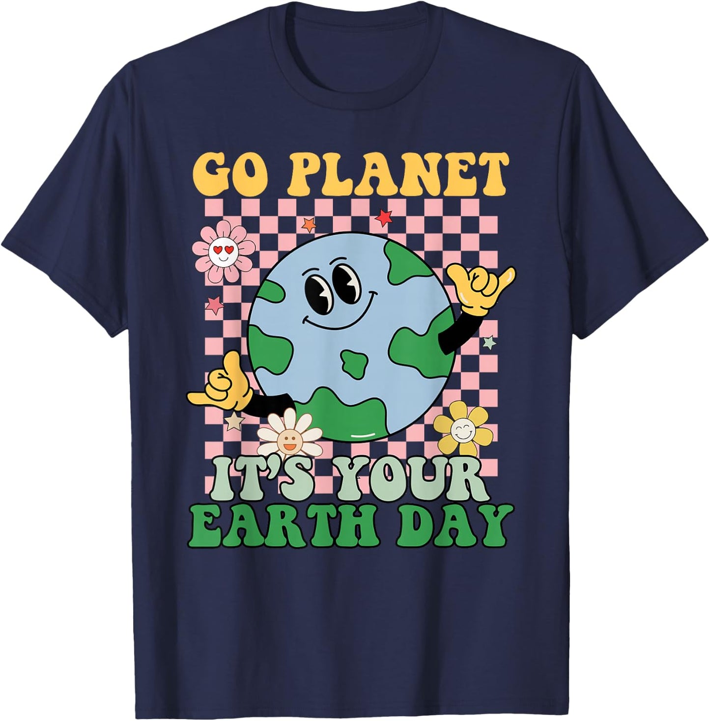 Go Planet Its Your Earth Day Peace Groovy Kids Boys Girls T-Shirt - T-Shirt | Navy