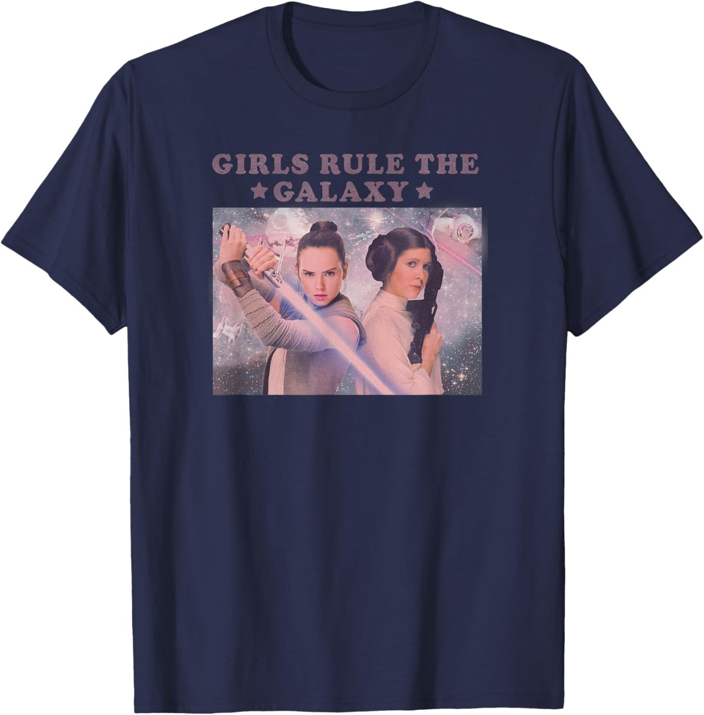 Star Wars Rey & Leia Girls Rule The Galaxy Portrait T-Shirt - T-Shirt | Navy