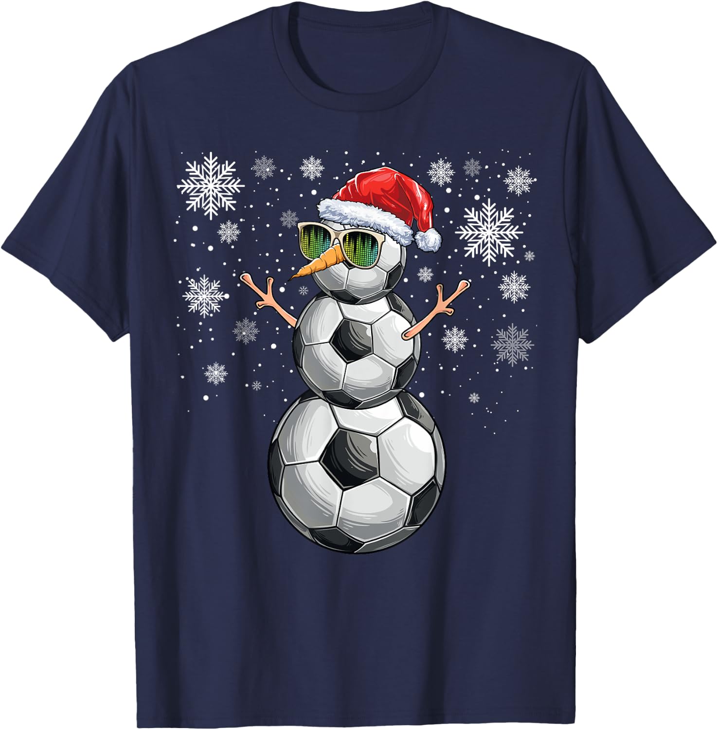 Snowman Soccer Ball Christmas Santa Boys Kids T-Shirt - T-Shirt | Navy